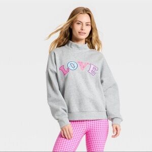 Women's Valentine's Day Mock Neck Sweatshirt - JoyLab - Gray - XXS